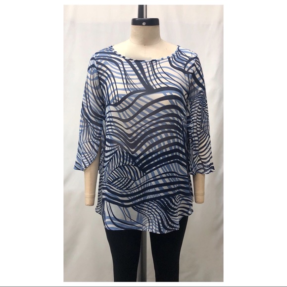 Chico's Tops - Chico’s Tidal Wave Blue/Navy Pattern Blouse